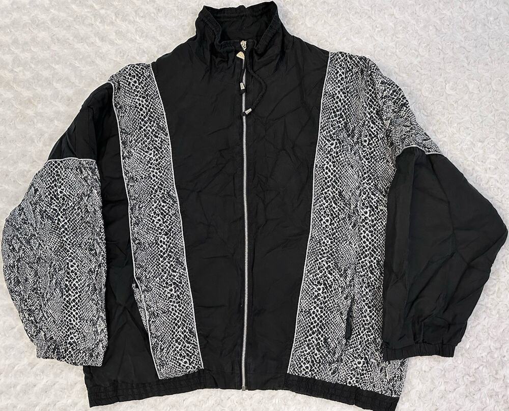 VNTG Euro Joy Women's Lined Silk Jacket Snake Print Grandmacore Size XL